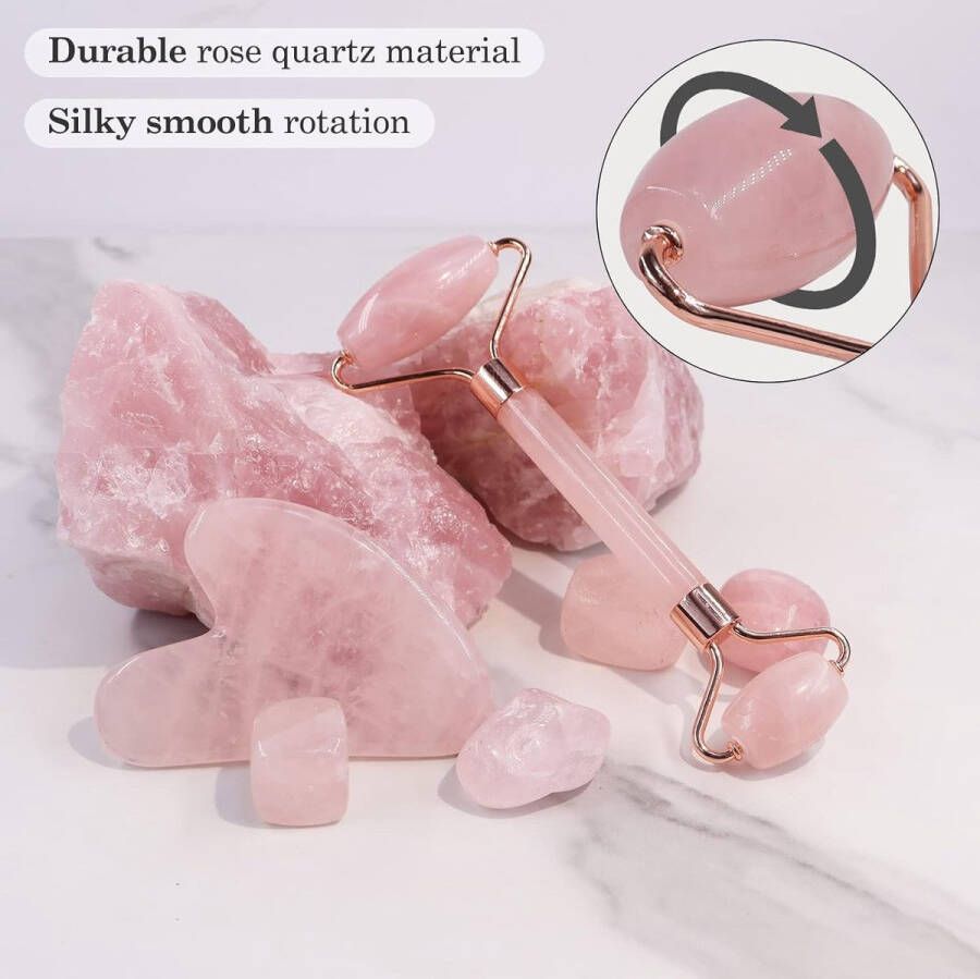 Jade Roller en Gua Sha Set Rozenkwarts Roller met Guasha Stone gezichtsroller voor vrouwen massagegereedschap voor gezicht nek en lichaam spieren ontspannen