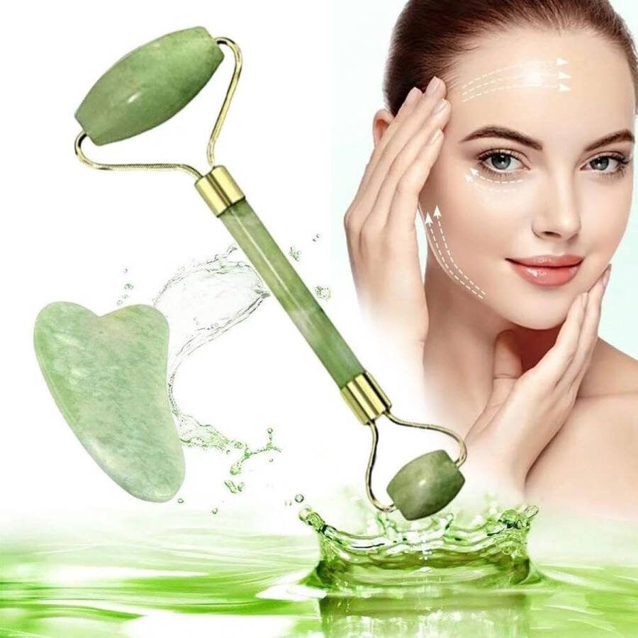 Jade Roller Gezicht Jade Roller Gua Sha Gezicht Guasha Gezicht Steen Massageapparaat voor Gezicht en Hals Guasha Kalmeert Steen Roller Gezicht Ontspant de huid
