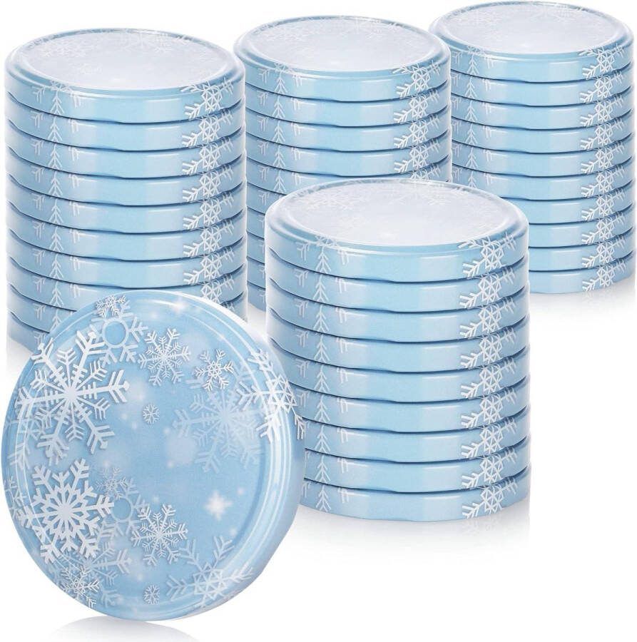 Jampotjes met deksel 40x vervangende deksels in winterdesign blauw-witte schroefdeksels met sneeuwvlokken TOT 82 mm jampotjes met deksel