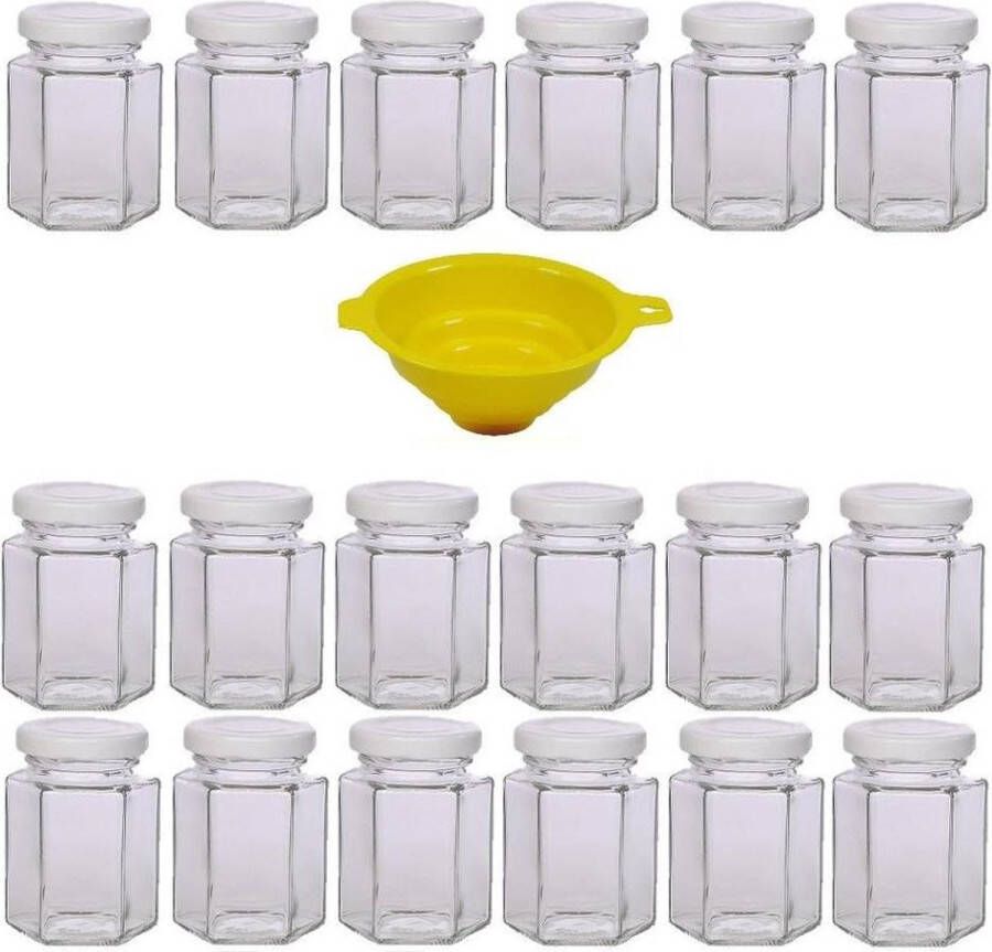 Jampotjes met deksel Inmaakpot 110 ml Wit deksel Zeshoekige glazen pot Kruidenpotjes Gastgeschenk Trechter jampotjes met deksel