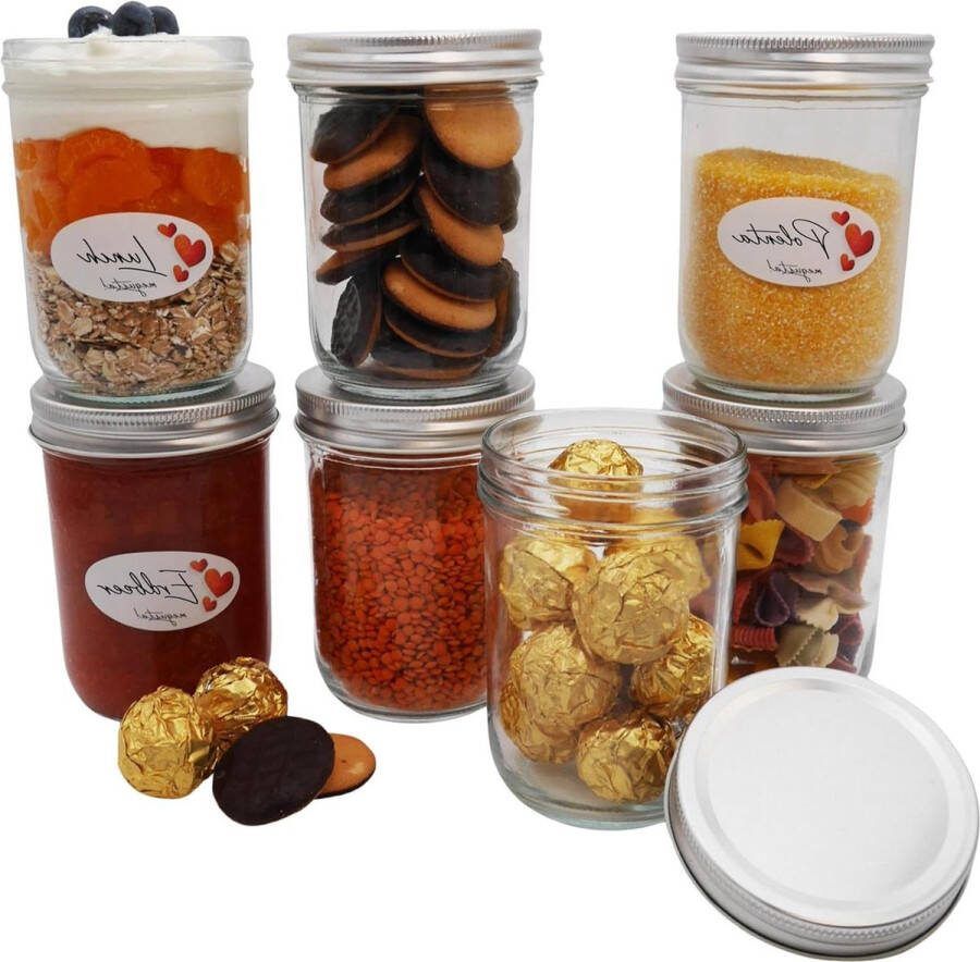 Jampotjes met deksel Inmaakpotten 480 ml Helder glas Zilverkleurige deksel Voorraadpotten Mason Jars Om te bakken Invriezen Etiketten jampotjes met deksel
