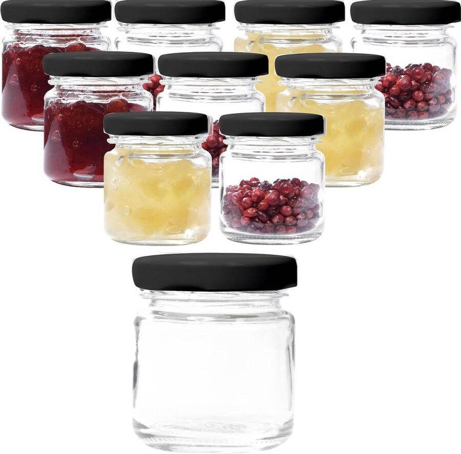 Jampotjes met deksel Inmaakpotten 53 ml Zwarte jampotten Inclusief etiketten jampotjes met deksel