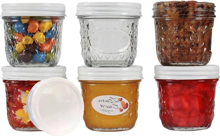 Jampotjes met deksel Weckpotten 280 ml diamantpatroon deksel wit voor dessert en pesto invriezen bakken 12 labels jampotjes met deksel