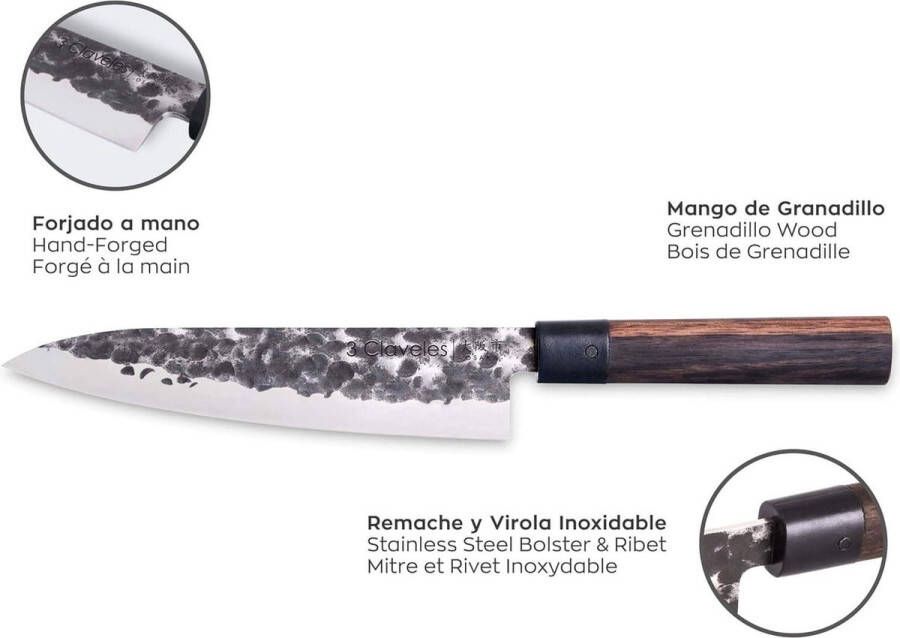 Japans koksmes met houten handvat Osaka-lijn 3 Claveles 20 cm japanese knife