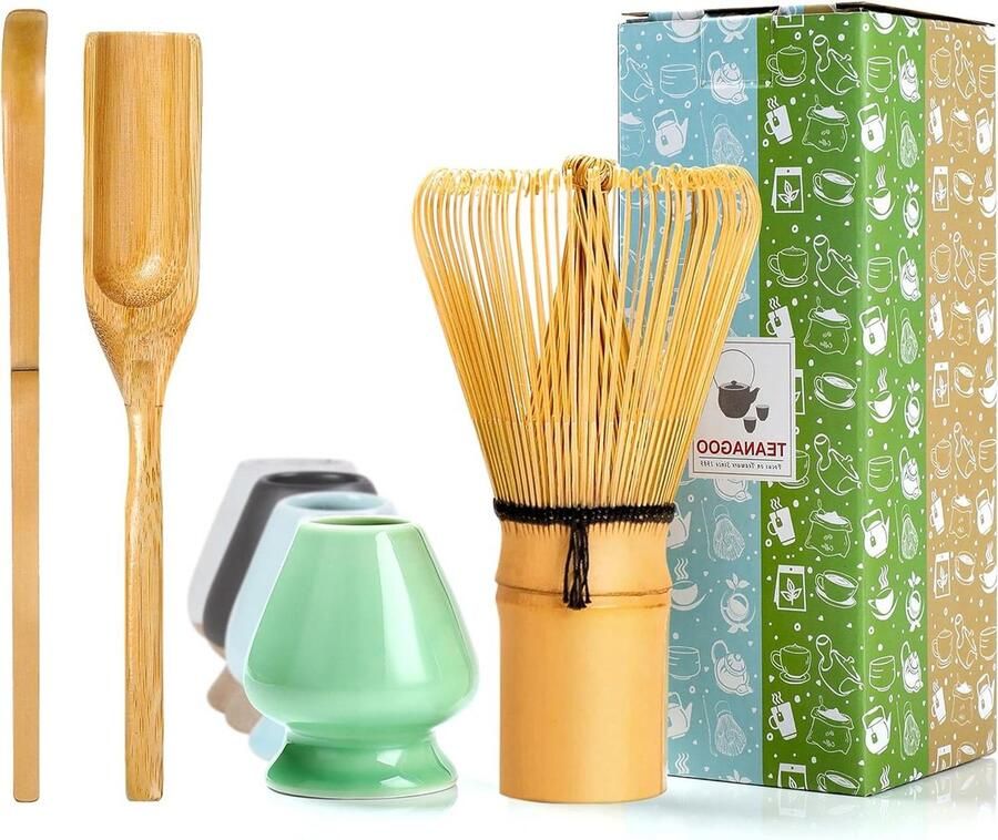 Japans Matcha-ceremonie-accessoire Matcha-garde (Chasen) en Traditionele schep (Chashaku) theelepel gardehouder de perfecte set voor een traditioneel kopje