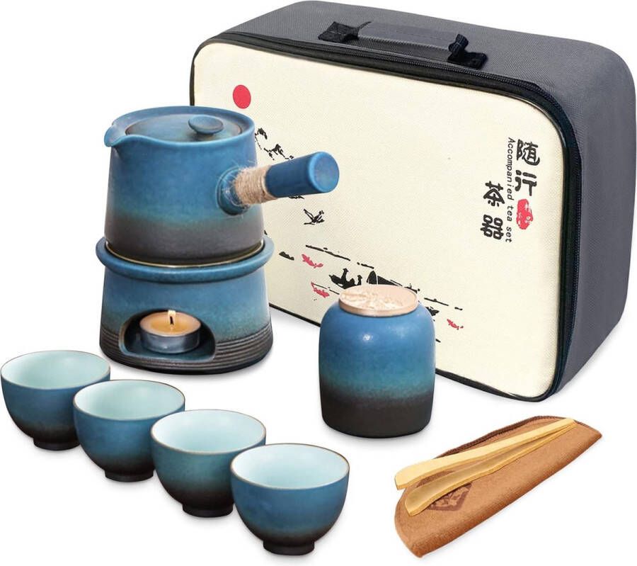 Japans theeservies traditioneel Ofenglazuurd Kungfu theeset reizen blauwe Chinese theepotten set met 4 keramische kopjes theepot stoofje