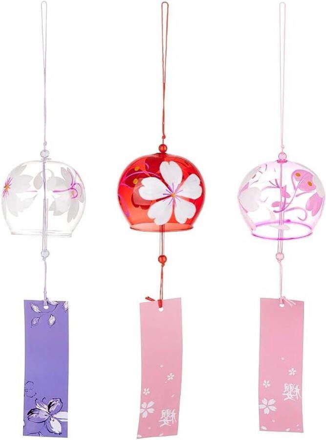 Japanse kersenbloesem glazen windgong donkerrood medium paars 3 stuks papieren zegen hanger bruiloft binnen buiten decoratie