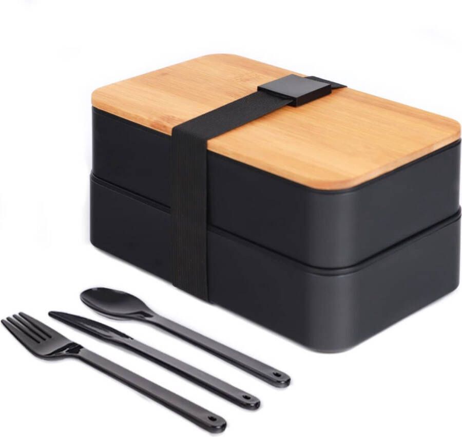 Japanse Lunchbox Japanse Broodtrommel met Vakken 3 Delige Bestek Lunchdoos met Bamboedeksel voor op School en op Werk voor Kinderen en Volwassenen