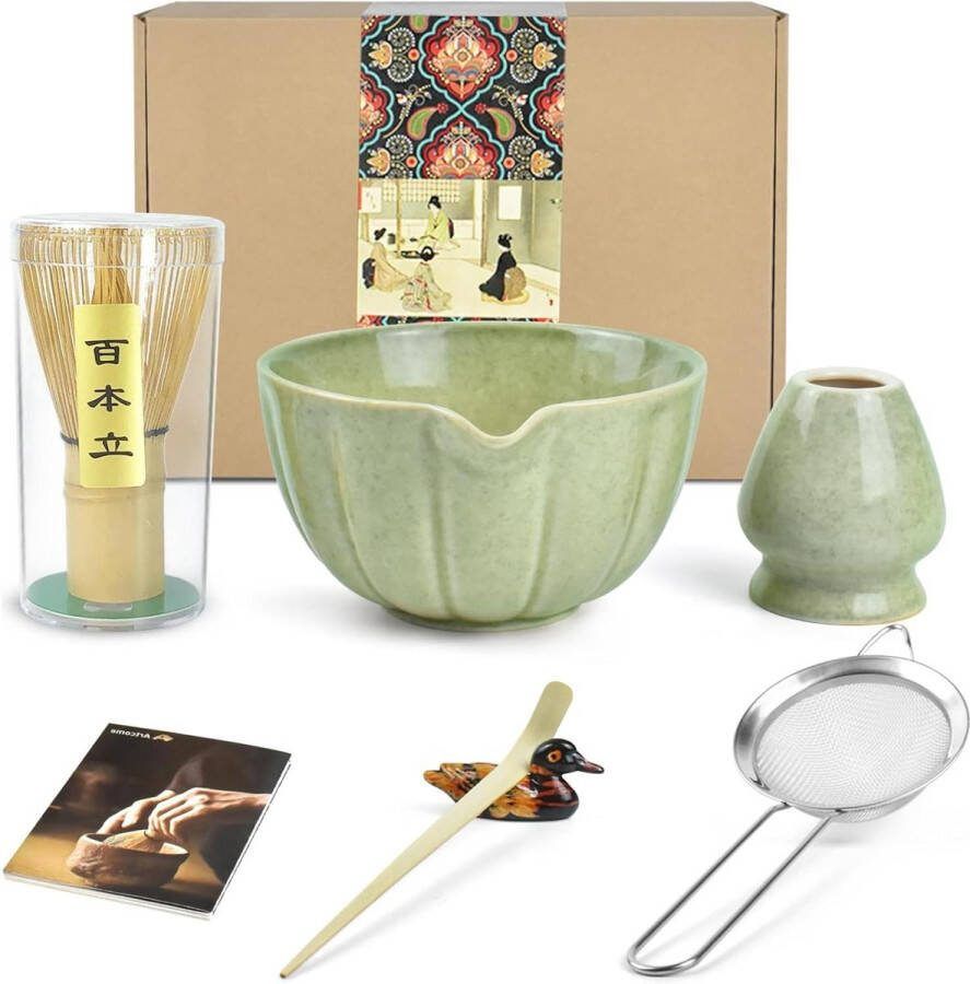 Japanse Matcha Theeservies 6 stuks met schenktuit en garde handgemaakt