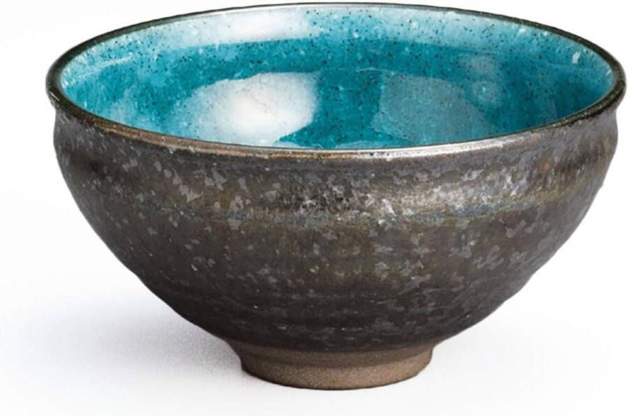 Japanse Mino-yaki Keramische Theekop Matcha Bowl Takase Turkoois Blauw en Grijs 125 cm G1404 Yamakiikai Japan Import