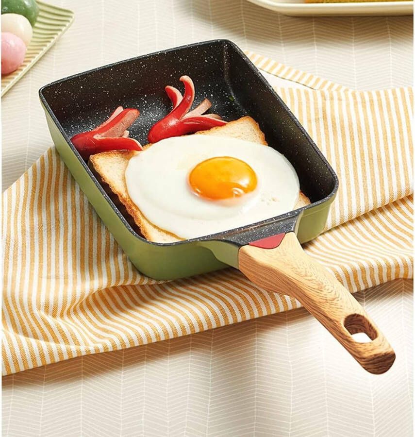 Japanse omeletpan anti-aanbak-tamagoyaki-pan Japanse eierpan omeletpan met siliconen spatel veilig en PFOA-vrij vierkant groen 18 7 x 14 8 cm