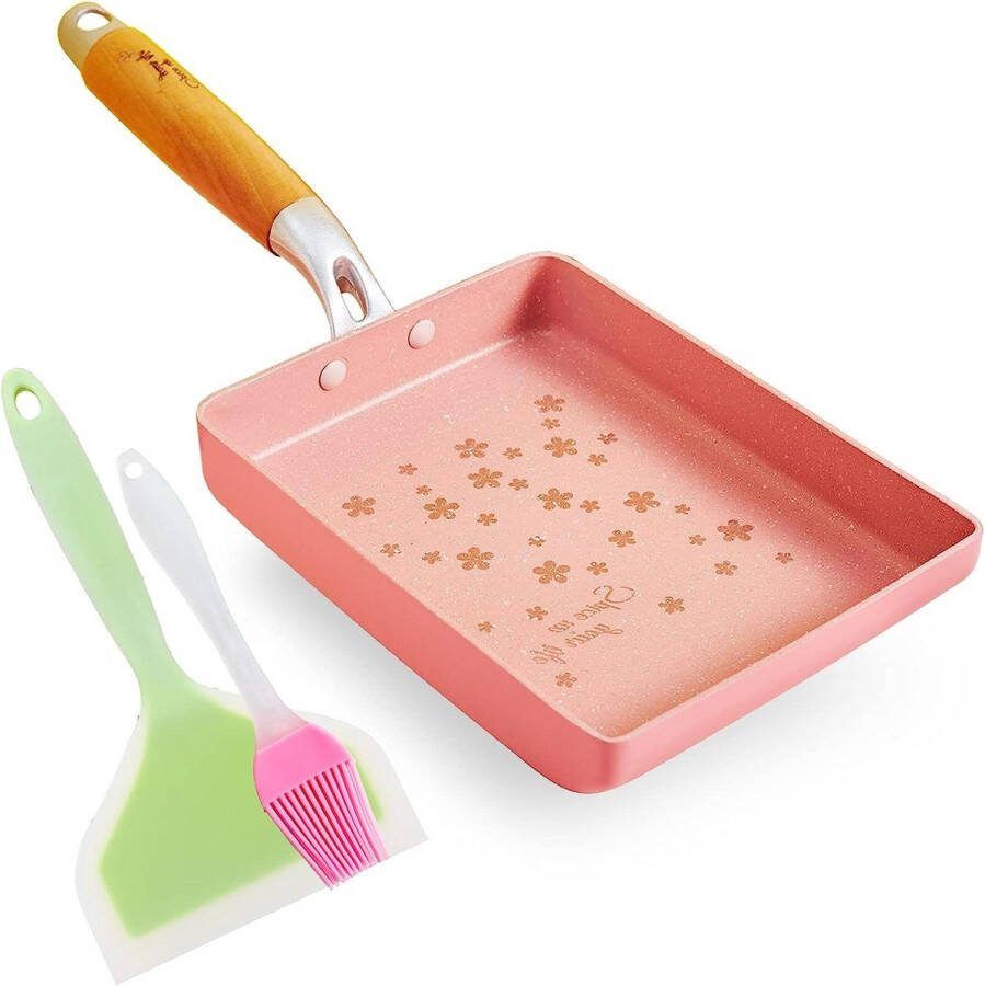 Japanse omeletpan anti-aanbaklaag Tamagoyaki eierpan rechthoekige tamago pan roze kleine braadpan 18 cm x 15 cm