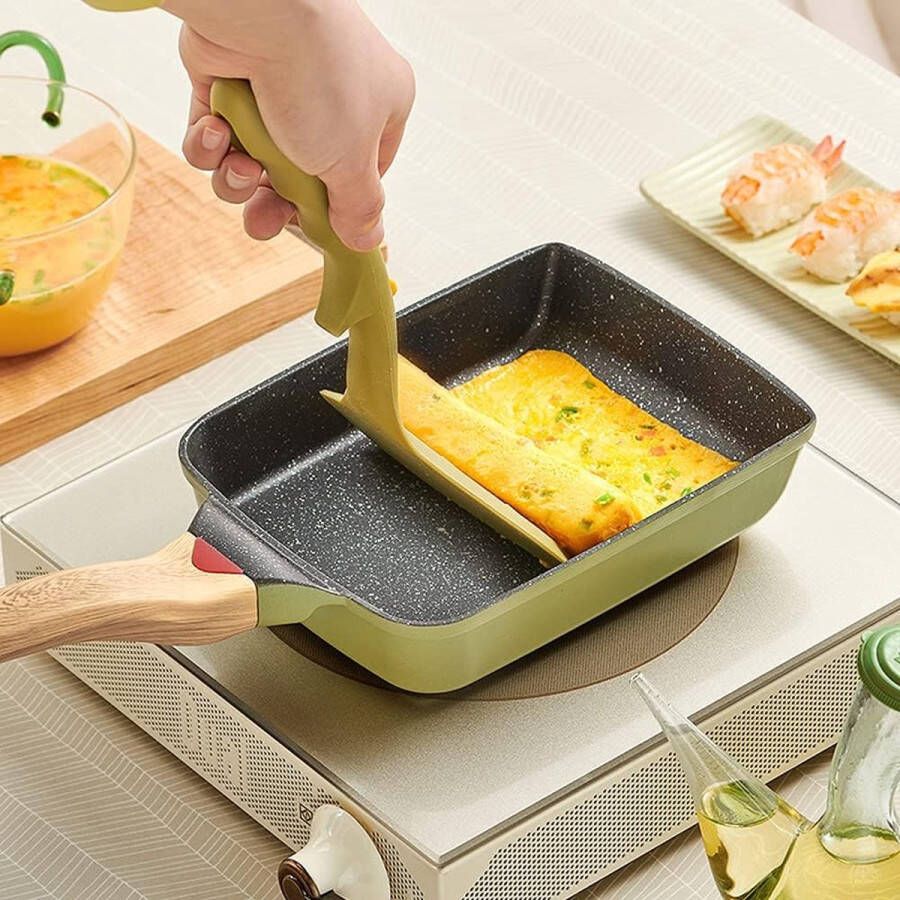 Japanse omeletpan anti-aanbakpan Japanse eierpan omeletpan met siliconen spatel veilig en PFOA-vrij vierkant groen 18 7 x 14 8 cm