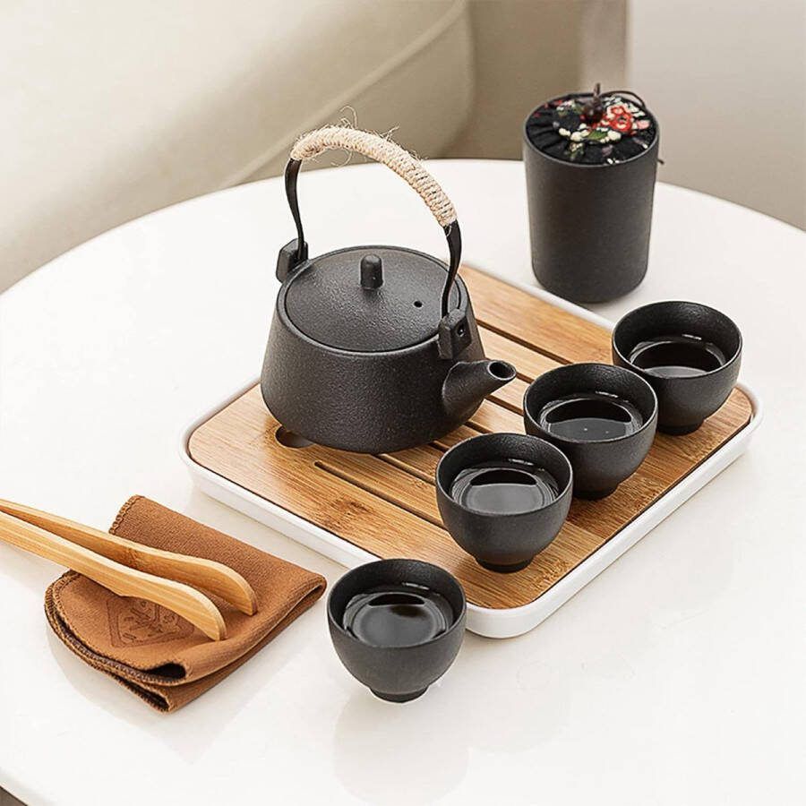 Japanse reistheeservies zwarte porseleinen theesets met theepot mini-Chinese theeservies voor volwassenen cadeaus voor mannen