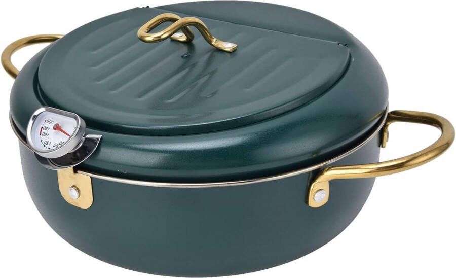Japanse Tempura Friteuse Pot 9.4 Roestvrijstalen Koekenpan Met Thermometer Deksel Olie Druppel Afdruiprek Franse Frietjes Garnalen Kippenvleugels Donkergroen