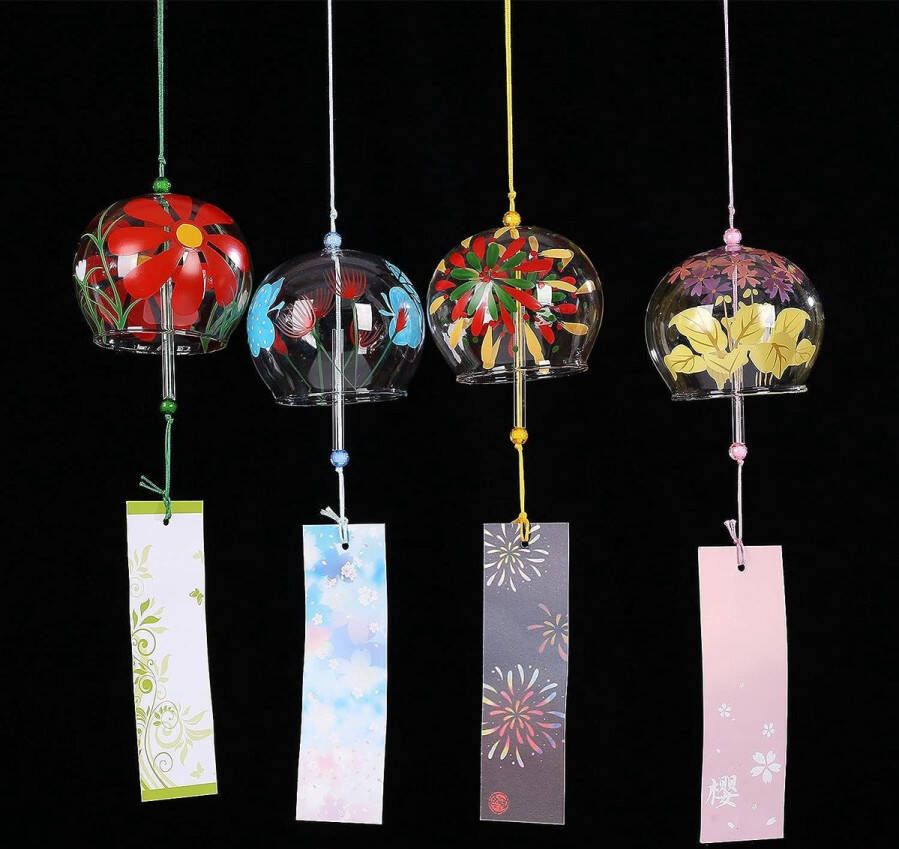 Japanse windgong romantische bloemen kleine windklokken handgemaakte glazen Japanse stijl hanger voor verjaardagscadeau Home Decors Pack van 4