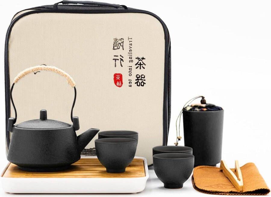 Japanse zwarte porseleinen reistheeservies Theesets met theepot Mini-Chinese theeservies Cadeaus voor mannen