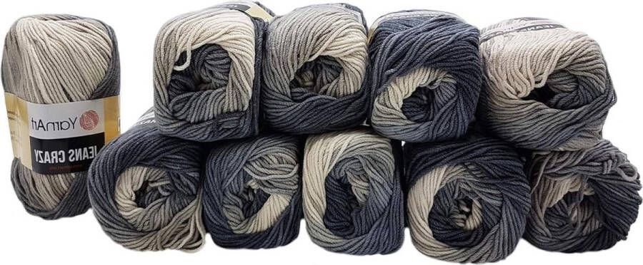 Jeans Crazy 10 x 50 g breiwol met kleurverloop meerkleurig antracietgrijs 8204