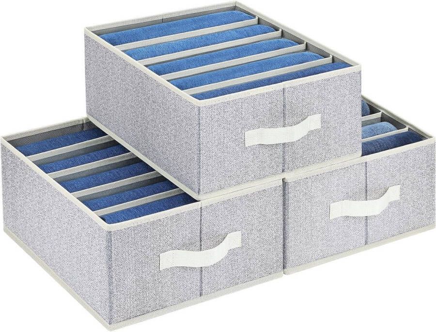 Jeans Lade Organizer Set van 3 Kledingkast Organizers Opvouwbare Opbergdoos met Bodemplaat Kast Organizer met Compartimenten voor Jeans Truien Lichtgrijs 5 Rasters