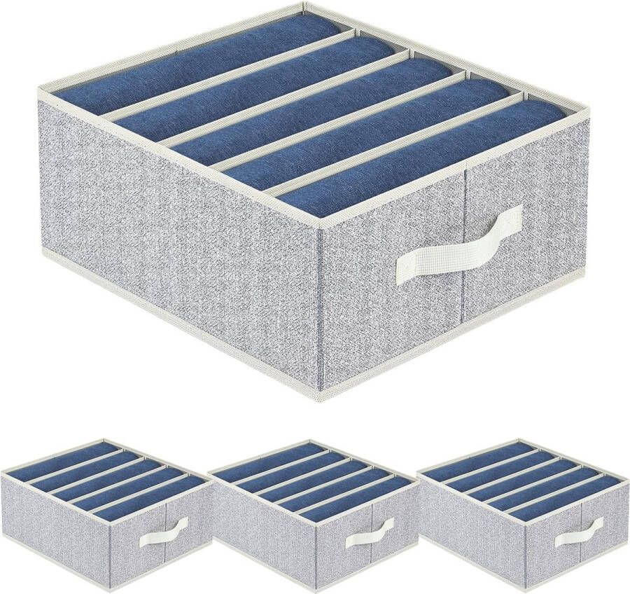 Jeans Lade Organizer Set van 4 Kledingkast Organizers Opvouwbare Opbergdoos met Bodemplaat Kast Organizer met Compartimenten voor Jeans Truien Lichtgrijs 5 Rasters