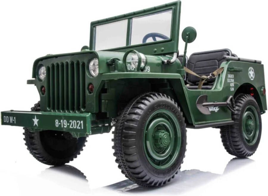 Jeep Army Kinderauto Willy's jeep 4 wieldrive 3 zitplaatsen en vele opties! | Elektrische Kinderauto | Met afstandsbediening
