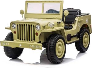 Jeep Dessert Kinderauto Willy's jeep 4 wieldrive 3 zitplaatsen en vele opties! Elektrische Kinderauto Met afstandsbediening