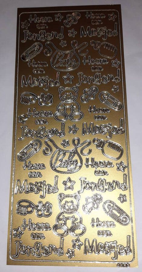 JEJE4188 1x stickervel goud zelfklevende gouden stickers baby geboorte Hoera Meisje Jongen speentje flesje beer veiligheidsspeld slab ster