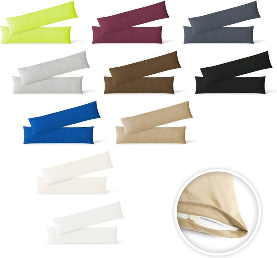 Jersey kussenhoes 2 voordeelverpakking set met ritssluiting hoge kwaliteit 40 x 145 cm wit