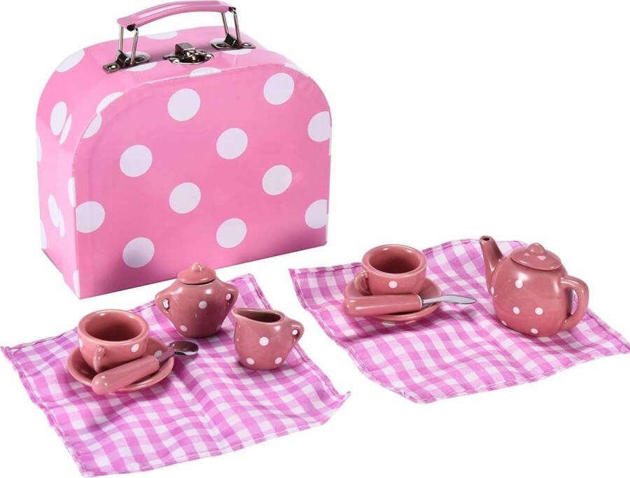 Jewelkeeper porseleinen theeset voor kleine meisjes 13-delige theekransjeset met draagtas kindertheeset vanaf 3 jaar veilige en duurzame mini-theekop en schotelset turkoois