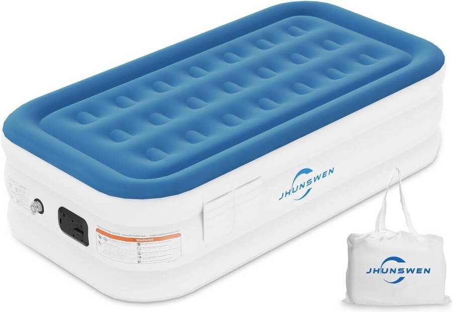 JHUNSWEN Eenpersoons luchtbed Gastenbed met ingebouwde elektrische pomp zelfopblazend verhoogd eenpersoonsbed met opbergtas 191 x 99 x 48 cm