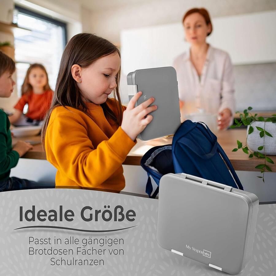 Jin Bento Box lunchbox voor kinderen; extreem sterke broodtrommel; ideaal voor de kinderopvang en school (grijs)