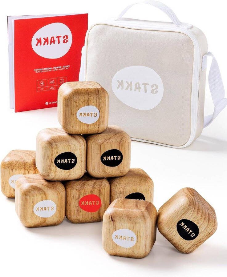 JK24 Jeu de boules Outdoor spel Buiten spellen Het nieuwe buiten- en tuinwerpspel voor kinderen & volwassenen Party Games BOCCIA-BOULE (behendigheidsspel met 9 robuuste houten dobbelstenen)