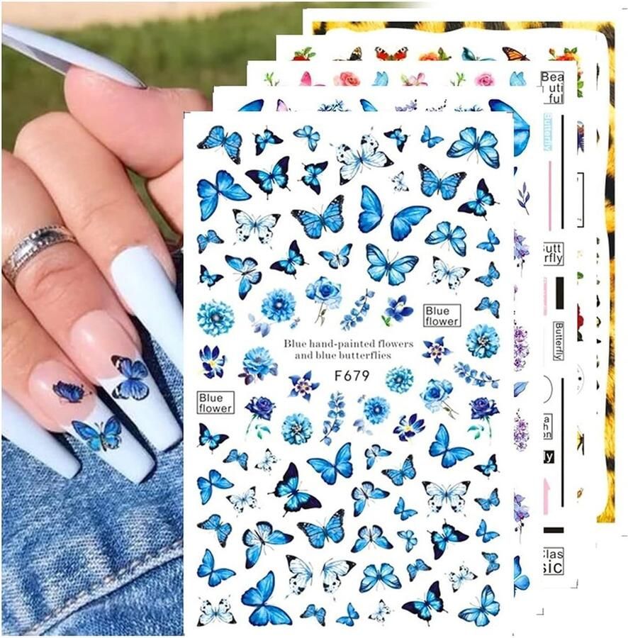 JMEOWIO Vlinder Nagelstickers 8 Vellen Nail Art Nagel Sticker Zelfklevende Decoratie Nageldesign