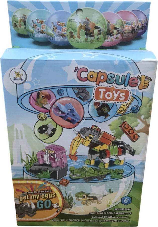 JMShops Capsule Toys Building Blocks Dinosaurus (Set van 6) Speelgoed voor kinderen Verassing ei Bouwstenen Verjaardagscadeaus