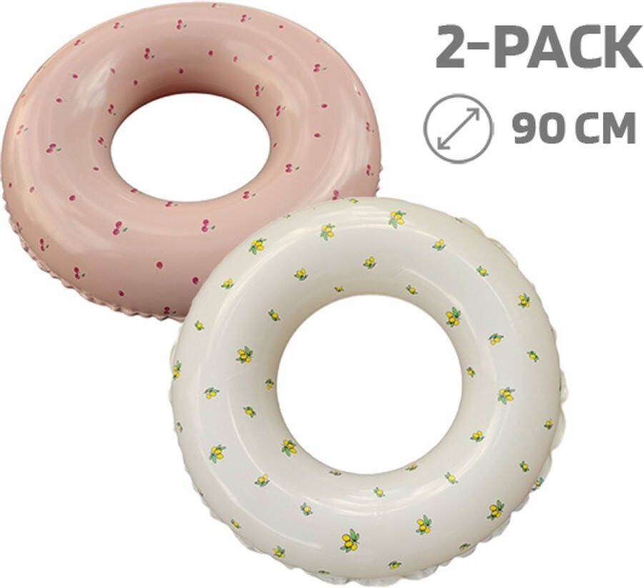 Jobber Toys Zomer Set van 2 zwembanden Olijf + kers 2 Opblaasbanden 2 Zwembanden voor kinderen Pastel Opblaasbaar Ø 90 cm