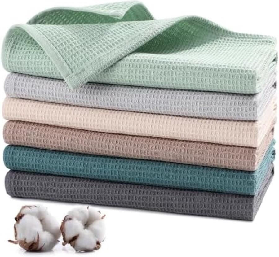 Jogoico Theedoeken 100% katoen 6 stuks 65 x 45 cm absorberende wafeldoeken premium poets- en droogdoeken 6 kleuren