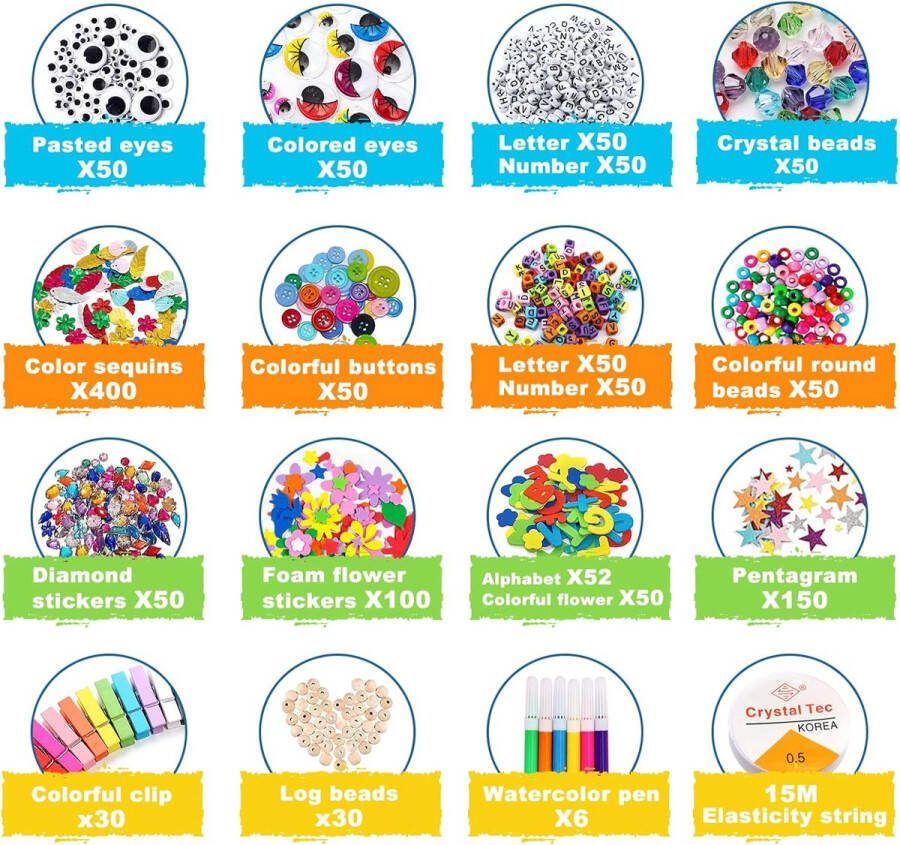 JOTOL Knutselset voor Kinderen 2500 Stuks+Doe-Het-Zelf Knutselkoffer Craft Kit voor kinderen inclusief Kralen Veren Pijpreinigers Scrapbooking Pompons Knutselbenodigdheden voor Kleine Kinderen