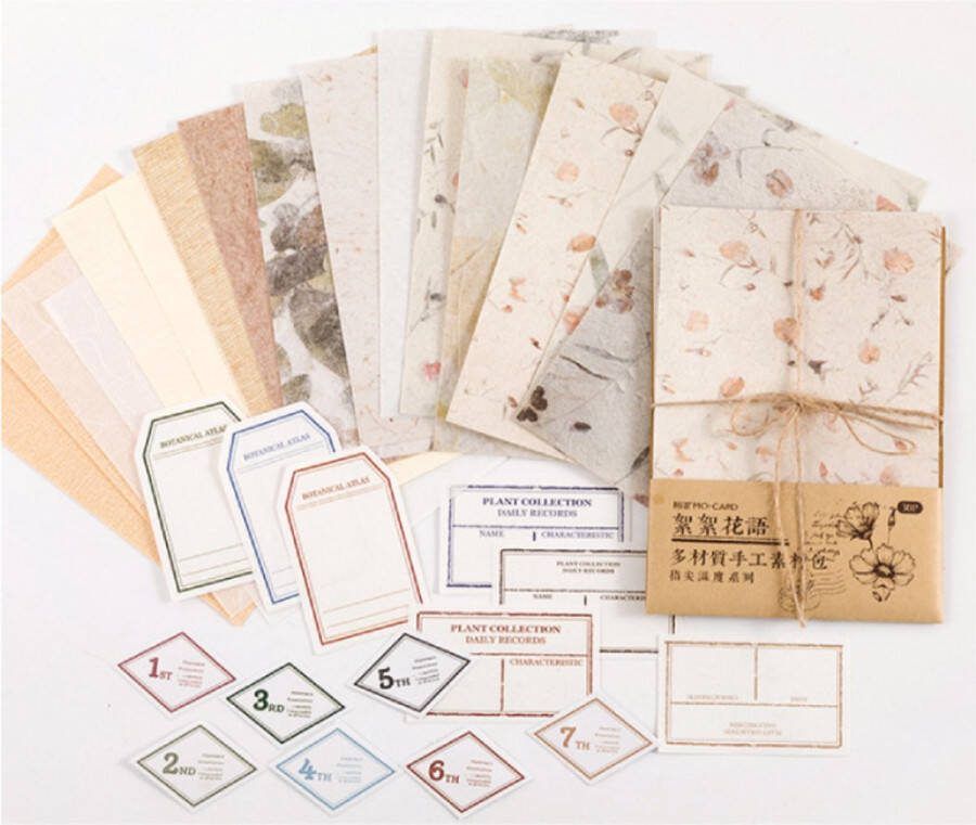 Journaling Papier Set 30 vellen Vintage Dried Flowers Bloemen Voor o.a. bulletjournal scrapbooking en kaarten maken