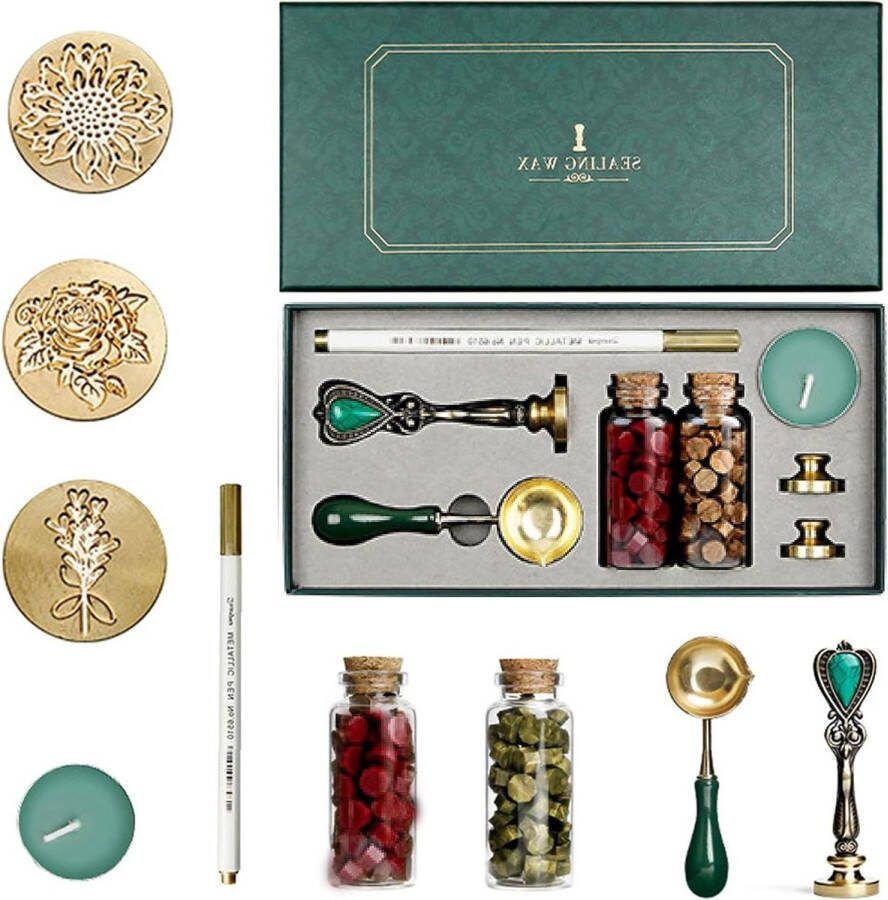 Joyeee Wax Seal Stempel Set Wax Seal Kit met smeltlepel Vervangbare Stempel Koppen Theekaars Wax Seal Pen Voor Enveloppen Decorating Wax Seal Stempel Pak voor Bruiloft Uitnodiging Envelop #57