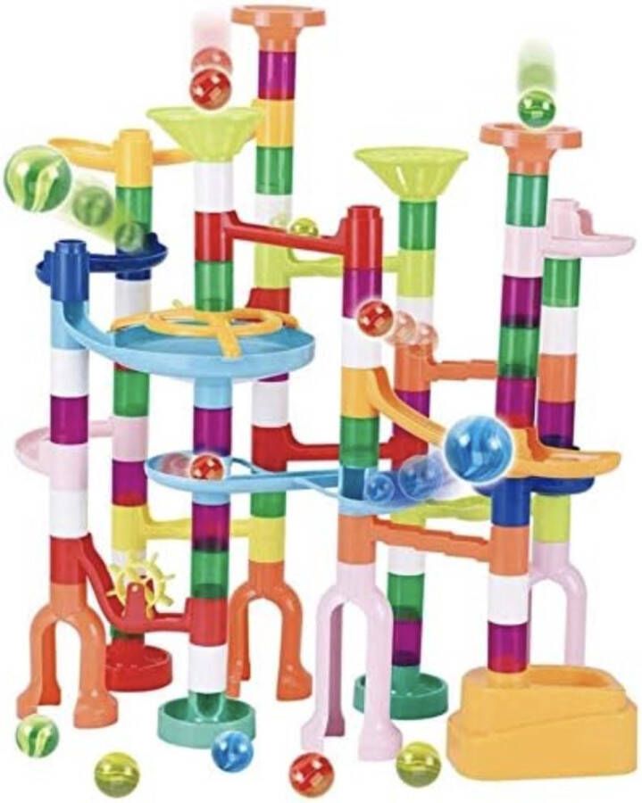 JOYIN 120 stuks marmer run speelgoedset bouwstenen speelgoed voor STEM-onderwijs (75 plastic stukken + 45 glazen ks)