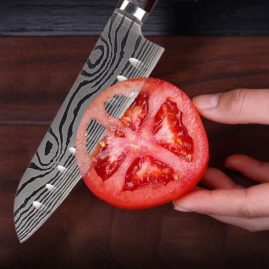 Joyspot Japans Santoku mes 7 inch koksmes professioneel mes Duits koolstof-roestvrij stalen mes extra scherp lemmet met ergonomische handgreep beste voor thuiskeuken