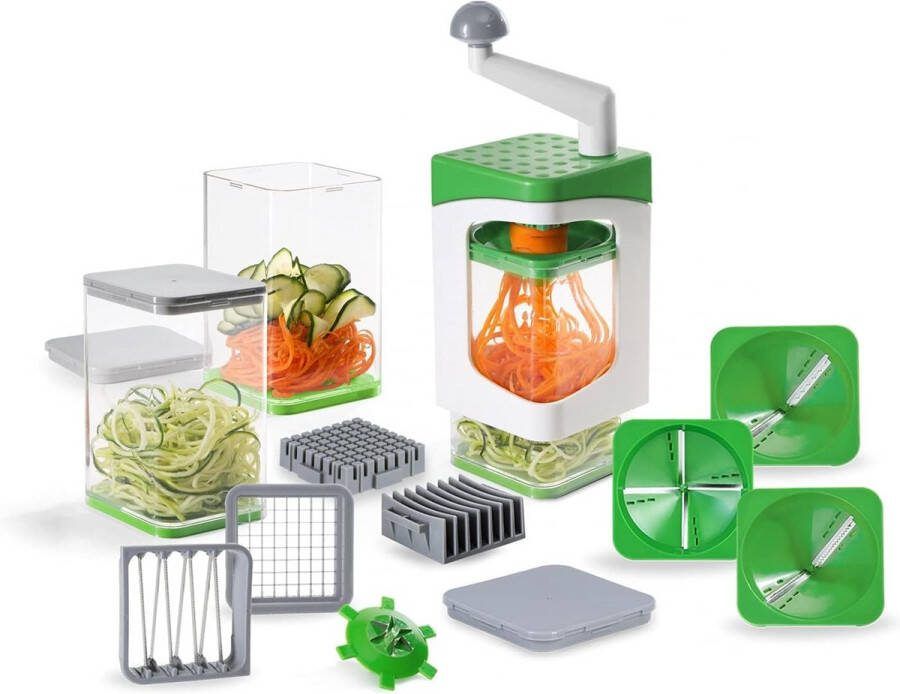 Julietti Spiraalsnijder 17-delig Zoodle Maker + dobbelsnijder in een set voor spiralen en dobbelstenen bevat 7 snijinzetstukken en 3 opvangbakjes 1200 ml