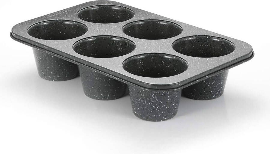 Jumbo diepe muffinvorm 6 kopjes muffinvormen van koolstofstaal met antiaanbaklaag bakvormen met grijs granietsteenoppervlak grote muffinvormen voor het bakken (9 diax7.6cm cup)