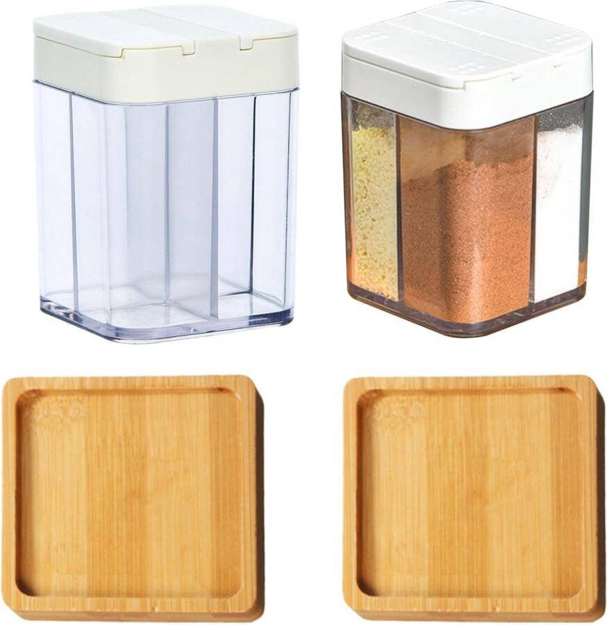 Set van 4 kruidenpotjes vierkant 4 in 1 plastic zout- en peperstrooier kruidenpotjes plastic peperstrooier transparant kruidenstrooier voor keuken camping barbecue picknick reizen (wit transparant)