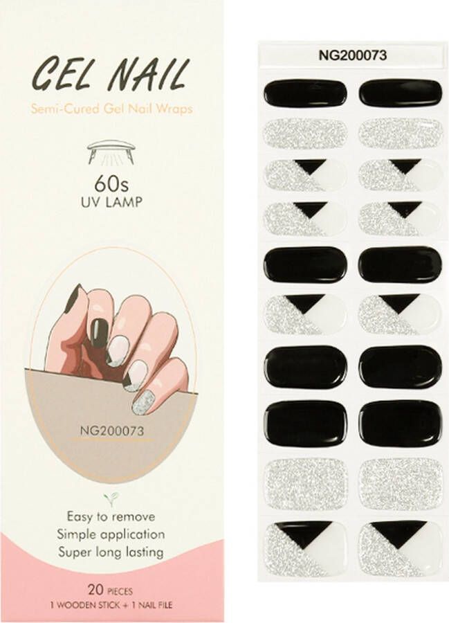 K IKIDO Gel Nail Wraps Gel Nail Stickers Nagel wraps nagelvijl DIY Manicure Langhoudende Nail Art Gel Nagel Folie Nail Foil 20 Stickers Zwart & Zilver