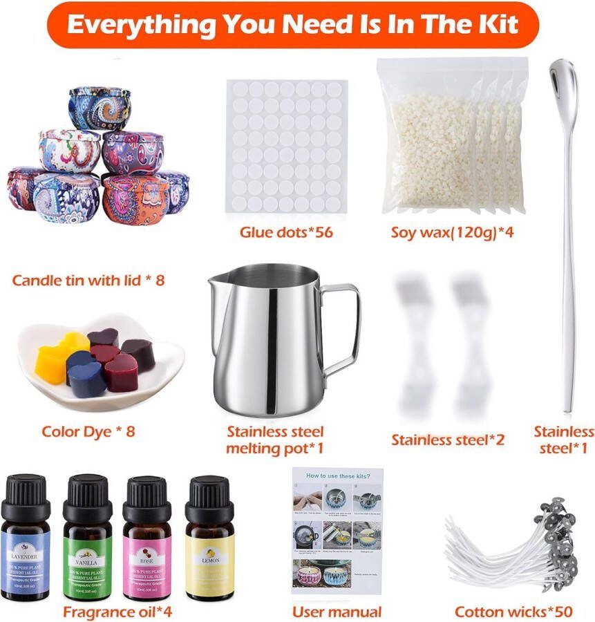 Kaars maken DIY kit Gift Set Bijenwas 50 Wax Wicks met Backing 8 DIY Kaars blikjes 123 Sets Geurkaarsen (DIY-3) (DIY-2)