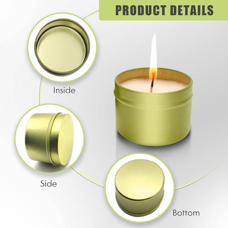 Kaars Tin 4 oz 12 stuks kaars containers met 15 soja Pre Waxed Candle Wicks metalen blikken voor kaars maken leeg kaars potten perfect voor doe-het-zelf knutselen opslag (goud)
