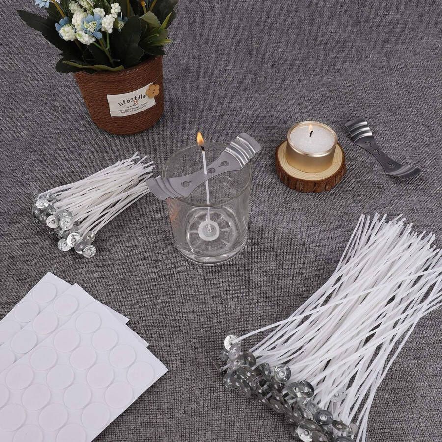 Kaars Wicks Kaars Maken Kit Pre-Waxed Wicks met Centreerapparaat Dubbelzijdige Wick Stickers voor DIY Kaarsen 212 Stuks