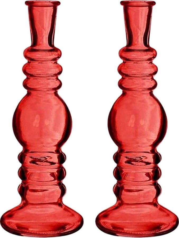 Merkloos Kaarsen kandelaar Florence 2x koraal rood glas helder D8 5 x H23 cm kaars kandelaars