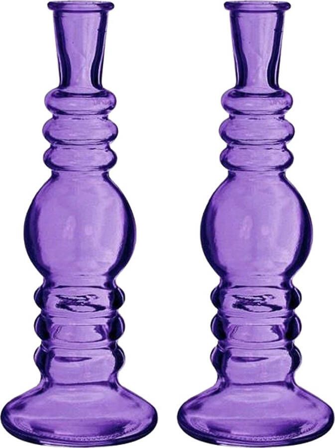 Merkloos Kaarsen kandelaar Florence 2x paars glas helder D8 5 x H23 cm kaars kandelaars